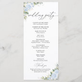 Blaues Hortensien-Blumen-Hochzeitsprogramm Programm (Rückseite)