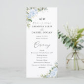 Blaues Hortensien-Blumen-Hochzeitsprogramm Programm (Stehend Vorderseite)