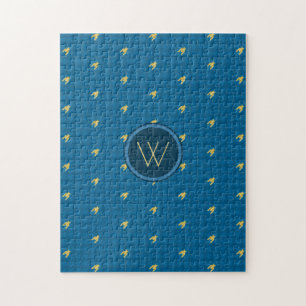 Blaues Houndstooth-Puzzle mit goldenem Akzent Puzzle