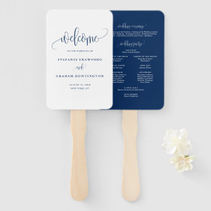 Blaues hübsches Kalligrafie-Skript Hochzeitsprogra Fächer