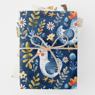 Blaues Hühnerfleisch-Kinderzimmer Geschenkpapier Set