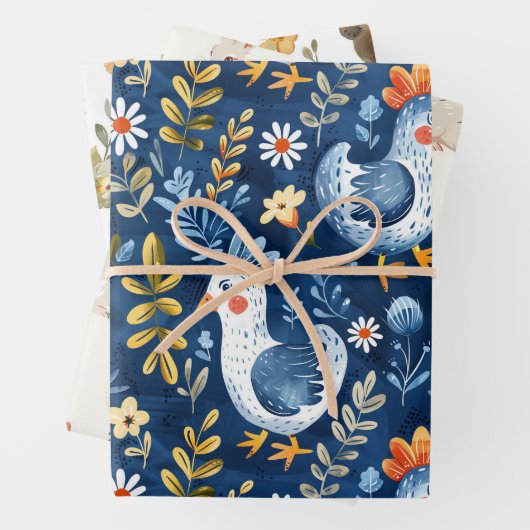 Blaues Hühnerfleisch-Kinderzimmer Geschenkpapier Set (Beispiel)