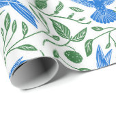 Blaues Hummingvögelmuster, grüne Blätter Geschenkpapier (Rolleneckpunkt)