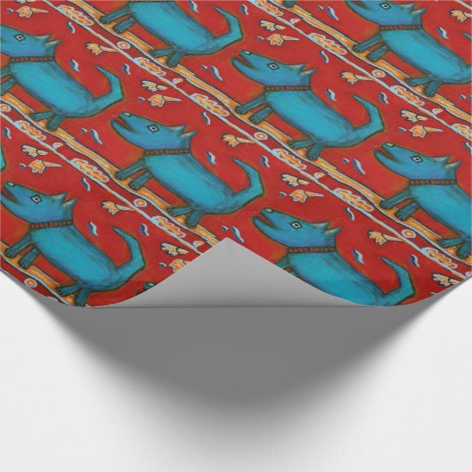 Blaues HundePackpapier Geschenkpapier (Ecke)