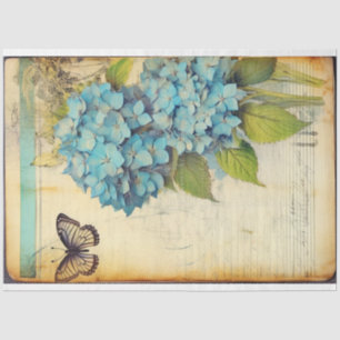 Blaues Hydrangea antikes Manuskript ephemera Seidenpapier