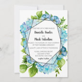 Blaues Hydrangea Blume Geometric Wedding Einladung (Vorderseite)