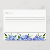 Blaues Hydrangea Blumenrezipe Begleitkarte (Rückseite)