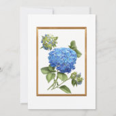 Blaues Hydrangea-Blumenstrauß-Goldelegante Einladung (Rückseite)
