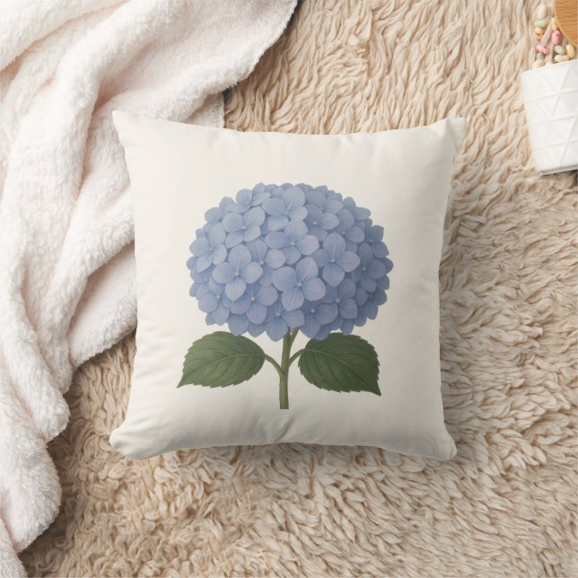 Blaues Hydrangea-Botanisches Illustrationsdesign Kissen (Decke)