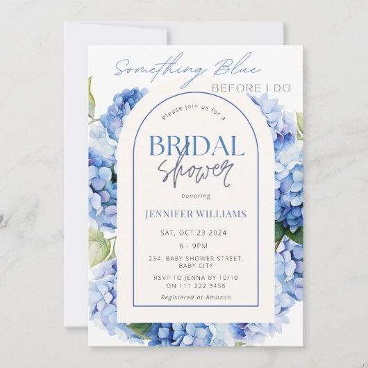 Blaues Hydrangea-Brautparty Einladung (Vorderseite)