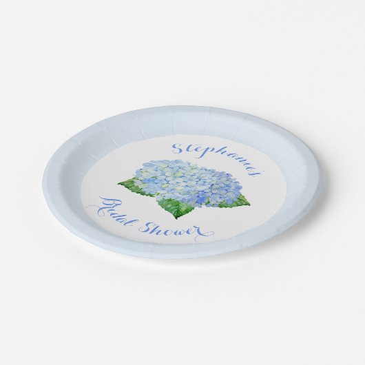 Blaues Hydrangea Brautparty Pappteller (Schrägansicht)