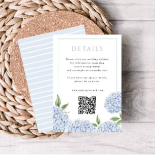 Blaues Hydrangea Details mit QR-Code klein Begleitkarte