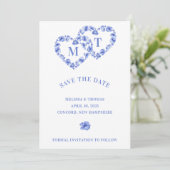Blaues Hydrangea-Doppelherz Save The Date (Stehend Vorderseite)