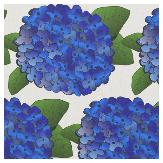 Blaues Hydrangea-Druck-Gewebe Stoff (Nahaufnahme)