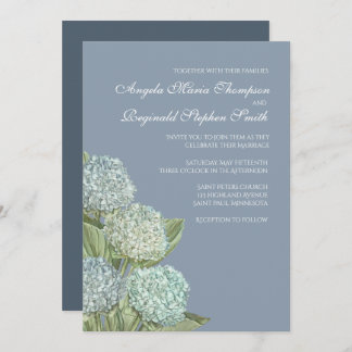 Blaues Hydrangea/dusty Blue Back Wedding Einladung
