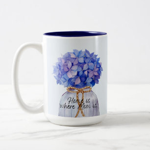 Blaues Hydrangea für den Tag der Mama Zweifarbige Tasse