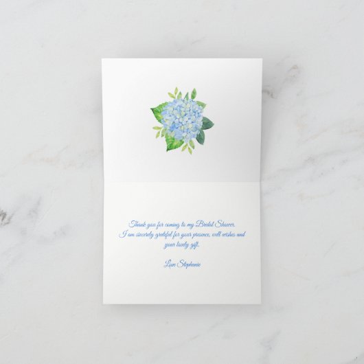 Blaues Hydrangea Geometrisches Brautparty Dankeskarte (Innenseite)