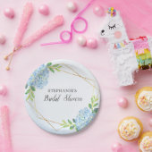 Blaues Hydrangea Geometrisches Brautparty Pappteller (Party)