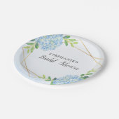 Blaues Hydrangea Geometrisches Brautparty Pappteller (Schrägansicht)