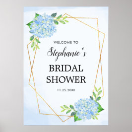 Blaues Hydrangea Geometrisches Brautparty Poster