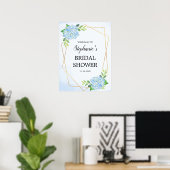 Blaues Hydrangea Geometrisches Brautparty Poster (Heimbüro)
