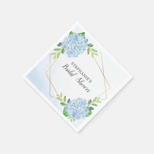 Blaues Hydrangea Geometrisches Brautparty Serviette (Ecke)