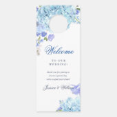 Blaues Hydrangea Hochzeitswillkommen stört nicht Türanhänger (Rückseite)