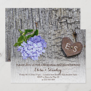 Blaues Hydrangea-Holz Probe Abendessen Hochzeit Einladung