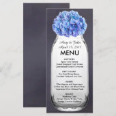 Blaues Hydrangea Masson Glas Hochzeitsmenü Hydrang Menükarte (Vorne/Hinten)