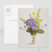 Blaues Hydrangea mit gelber Loosestrife Postkarte (Vorne/Hinten)