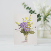 Blaues Hydrangea mit gelber Loosestrife Postkarte (Stehend Vorderseite)