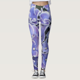 Blaues Hydrangea mit weißem Grenzbelag Leggings