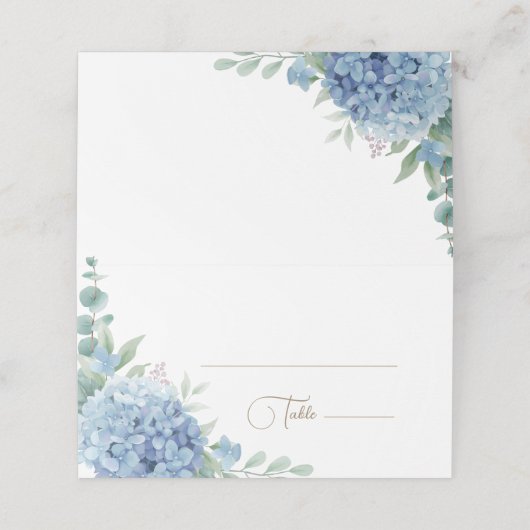 Blaues Hydrangea Platzkarte (Außenseite Aufgefaltet)