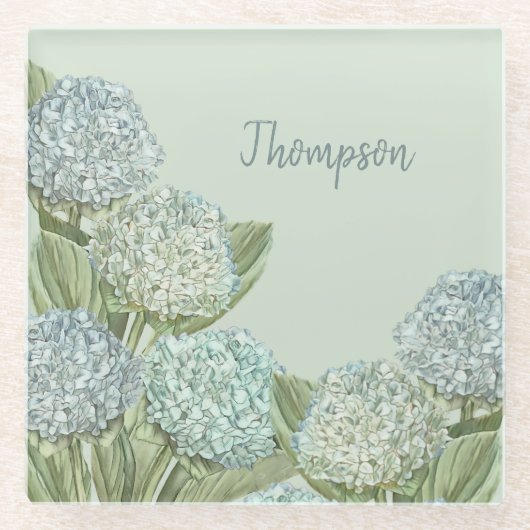 Blaues Hydrangea/Sage Green Glasuntersetzer (Vorderseite)