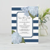 Blaues Hydrangea Save the Date breites Streifen Einladung (Stehend Vorderseite)