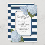 Blaues Hydrangea Save the Date breites Streifen Einladung (Vorne/Hinten)