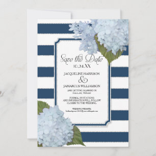 Blaues Hydrangea Save the Date breites Streifen Einladung