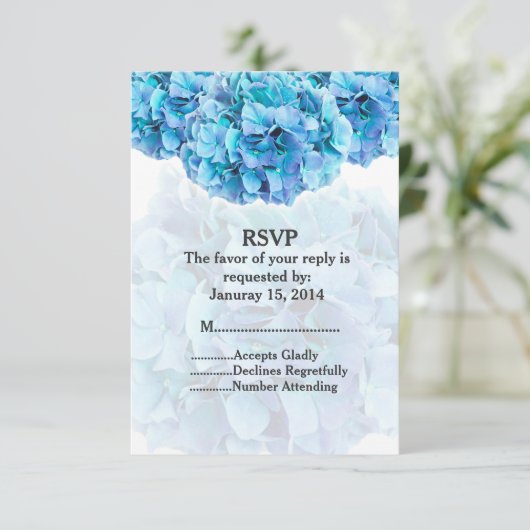 Blaues Hydrangea-UAWG RSVP Karte (Stehend Vorderseite)