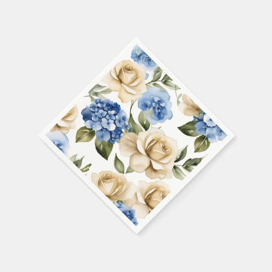 Blaues Hydrangea und Rose Serviette (Ecke)