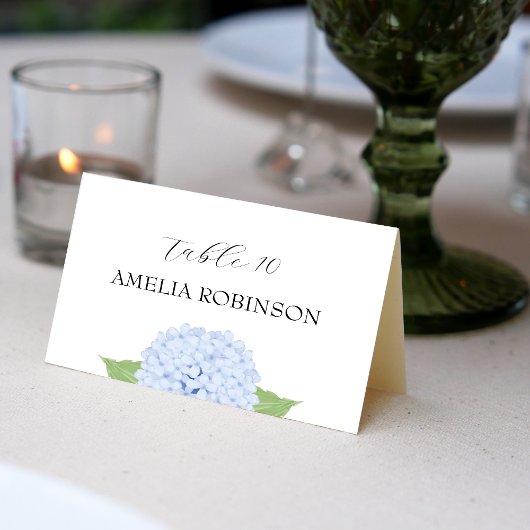 Blaues Hydrangea Wasserfarbe Gedeckte Platzkarte Tischnummer