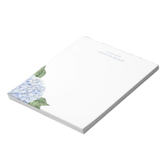 Blaues Hydrangea Wasserfarbe Personalisiert Notizblock (Rotiert)