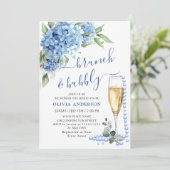Blaues Hydrangea Wasserfarben Blumenbrunch und Bub Einladung (Stehend Vorderseite)