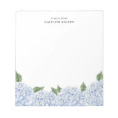 Blaues Hydrangea Wasserfarbengrenze Personalisiert Notizblock (Vorderseite)