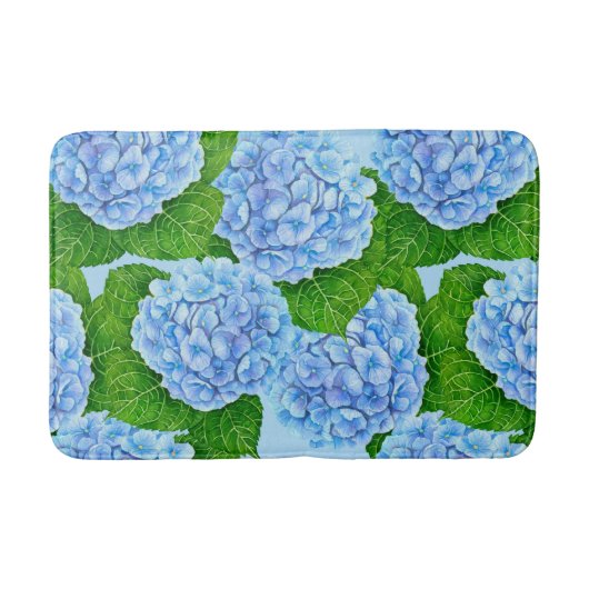 Blaues Hydrangea-Wasserfarbenmuster Badematte (Vorderseite)
