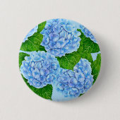 Blaues Hydrangea-Wasserfarbenmuster Button (Vorderseite)