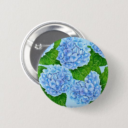 Blaues Hydrangea-Wasserfarbenmuster Button (Vorne & Hinten)
