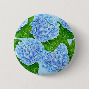 Blaues Hydrangea-Wasserfarbenmuster Button