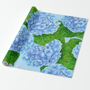 Blaues Hydrangea-Wasserfarbenmuster Geschenkpapier