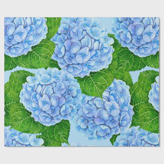 Blaues Hydrangea-Wasserfarbenmuster Geschenkpapier (Flach)