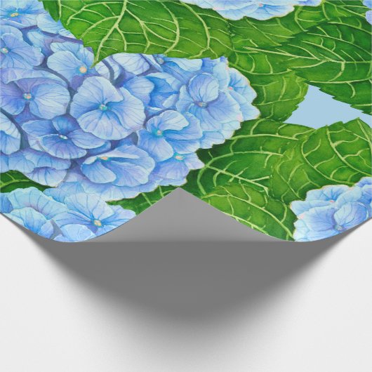 Blaues Hydrangea-Wasserfarbenmuster Geschenkpapier (Ecke)